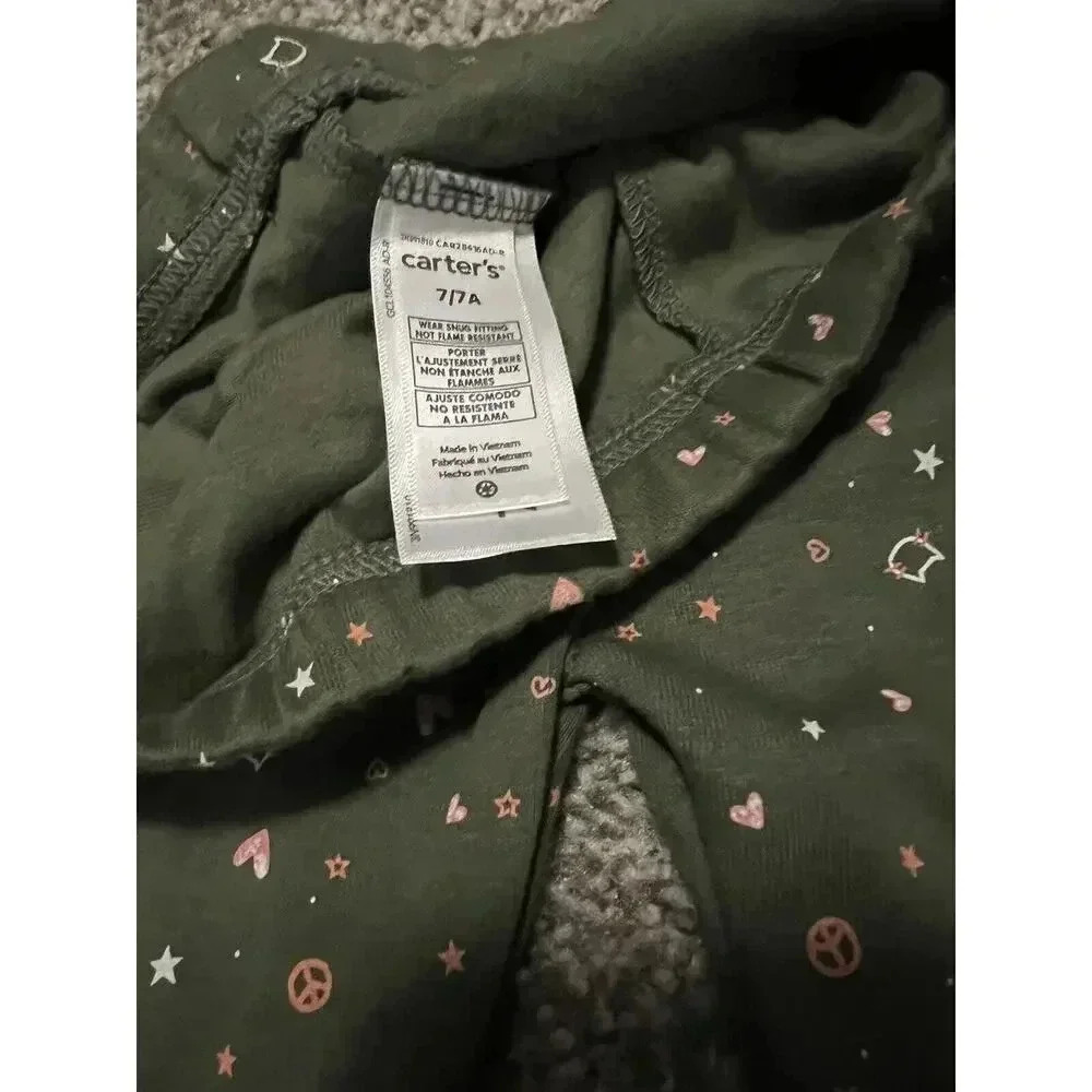CARTERS GIRLS GREEN STAR PRINTED ELASTIC WAIST STRETCH LEGGINGS Sz 7 - Picture 3 of 3